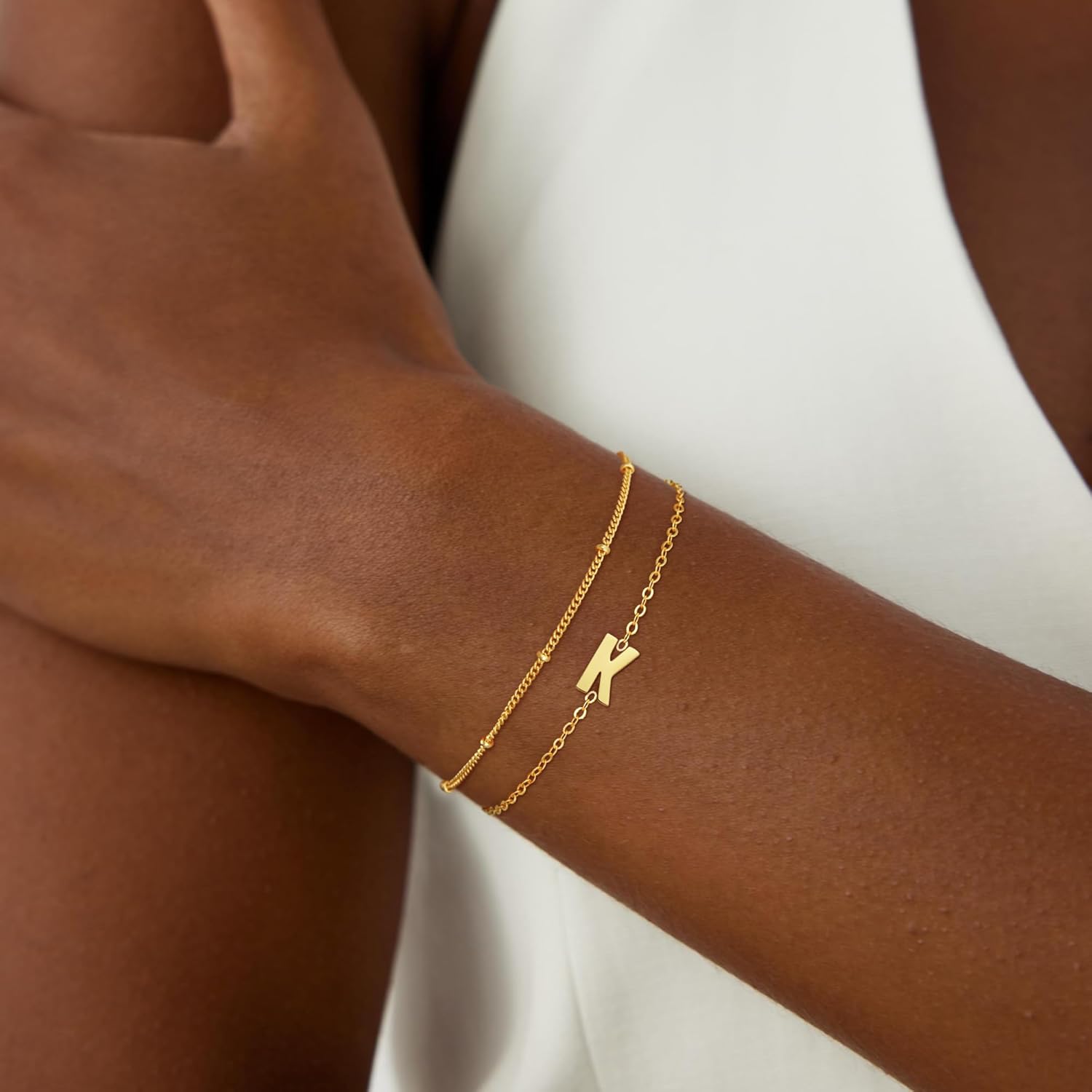 Gold Initial Bracelets for Woemn Girls - 18K Gold Plated Layered Initial Letter Bracelets Teen Girls Gifts for 5 6 7 8 9 10 Year Old Girl Birthday Gifts Gold Bracelet for Women - Image 3