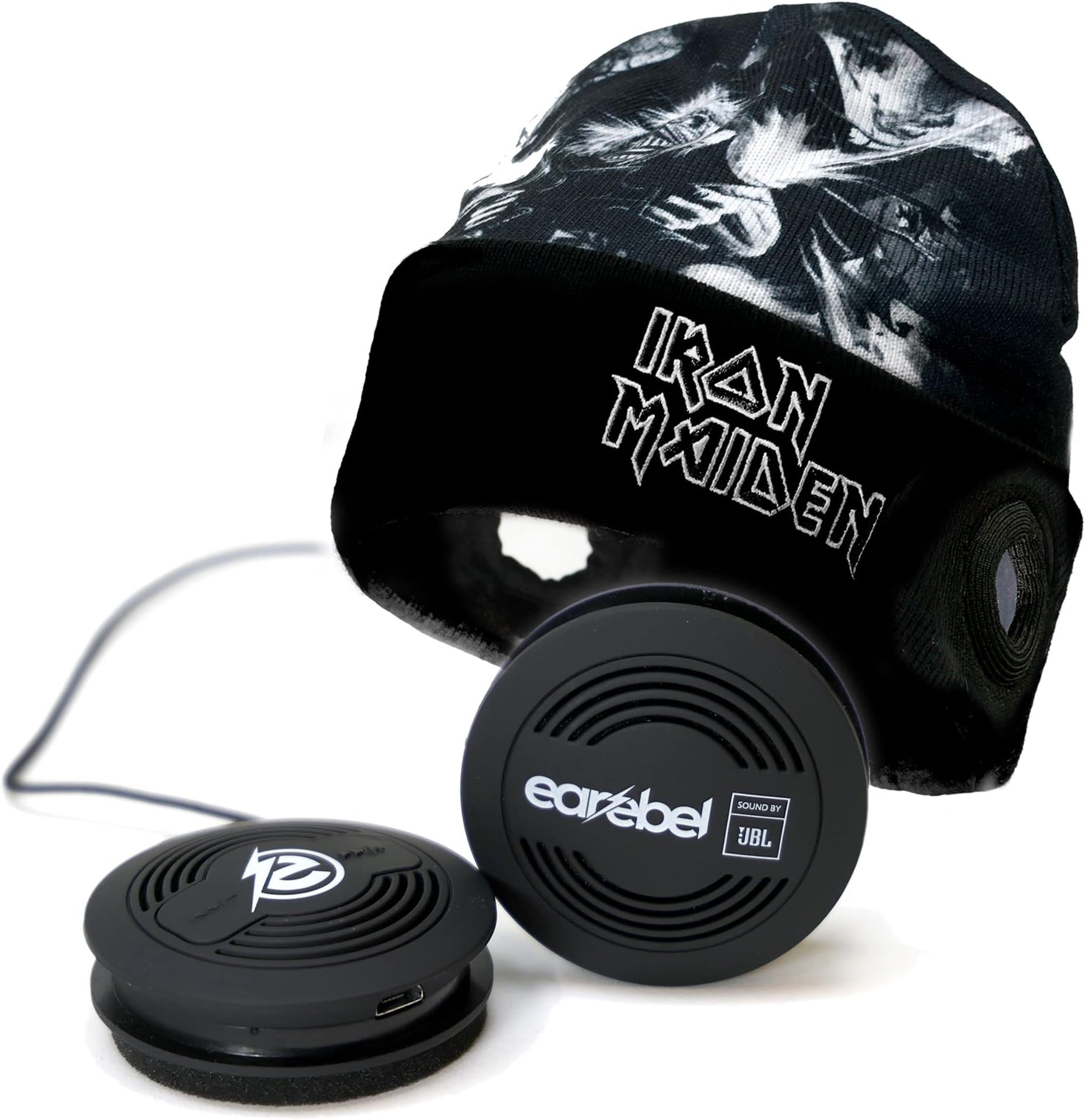 x Iron Maiden Sound by JBL Bluetooth 5.0 On-Ear Headphones with Microphone - Style Dock Beanie with Iron Maiden Tailgunner Design