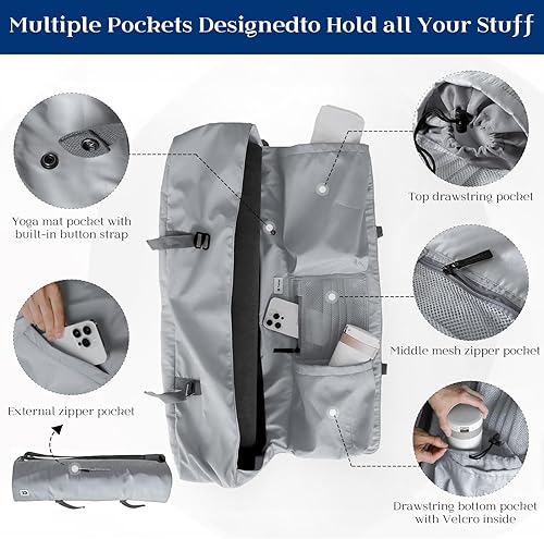 Miniatura 5 de Tumaz Bolsa para esterilla de yoga con correa de hombro ajustable que se adapta a tapetes enrollados de hasta 26 pulgadas, bolsillos para artículos