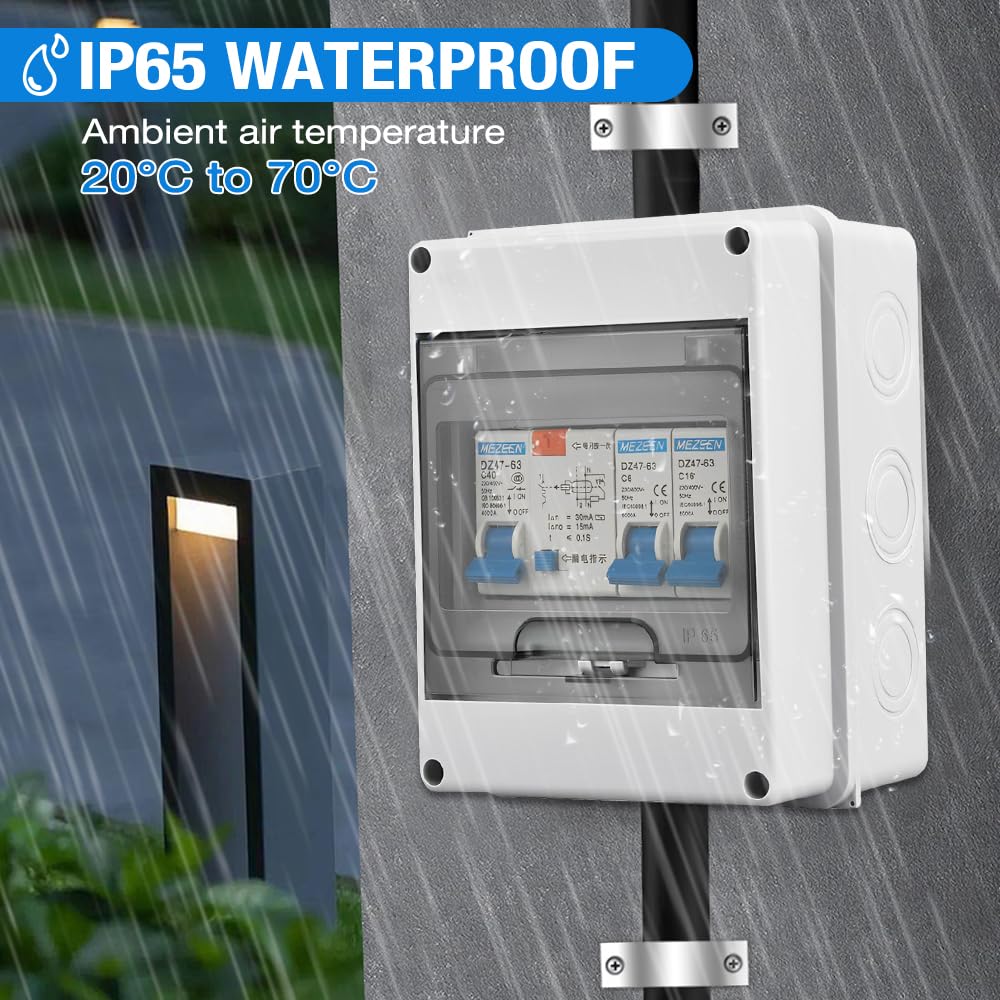 Caja Cuadro Electrico con Magnetotermico 32A, IP65 Impermeable 5 Vías Cuadro Electrico Superficie con Protección Contra Fugas, Cajas Magnetotérmicos con Interruptores Diferenciales