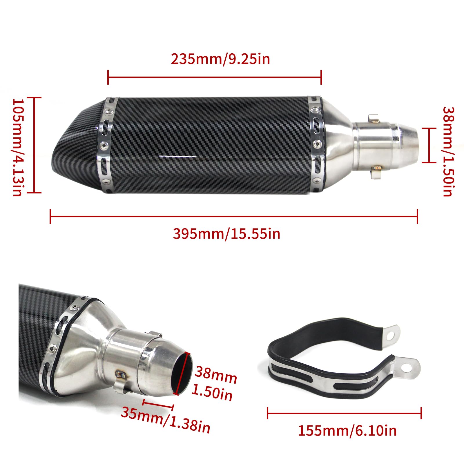 38 51mm Universale Moto Silenziatore di Scarico Slip-On In Acciaio Inox Marmitta Colorato Piccolo Esagonale Coda Diagonale Marmitta Di Scarico Adatto Per Moto Atv (A)