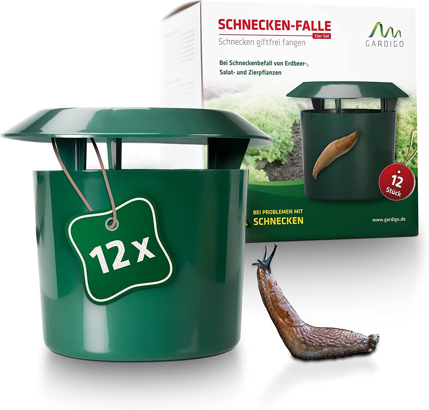 GARDIGO® 12x Trappole per Lumache | Lumachicida Biologico per Orto | Trappola Biologica per Lumache per Giardino | Antilumaca per Giardino | Cattura Lumache | Repellente Lumache