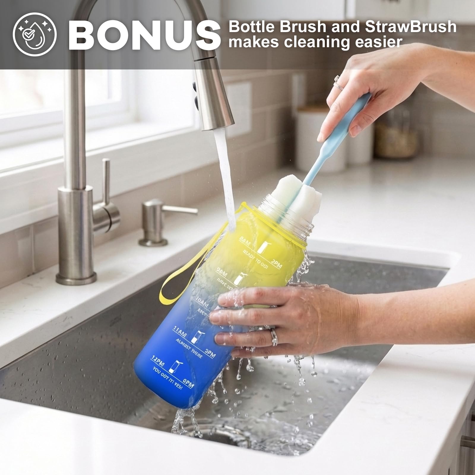 Borraccia Sportiva 1L, Borraccia con Cannuccia, a Prova di Perdite, Bottiglia Acqua con Indicatore del Tempo, per Scuola, Ufficio, Lavoro, Studenti, Ufficio, Palestra