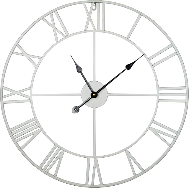 Large Modern Metal Wall Clocks Rustic Round Silent Non Ticking Battery Operated 40CM/47CM/60CM White Roman Numerals Clock for Living Room/Bedroom/Kitchen Wall Decor/Garden Clock