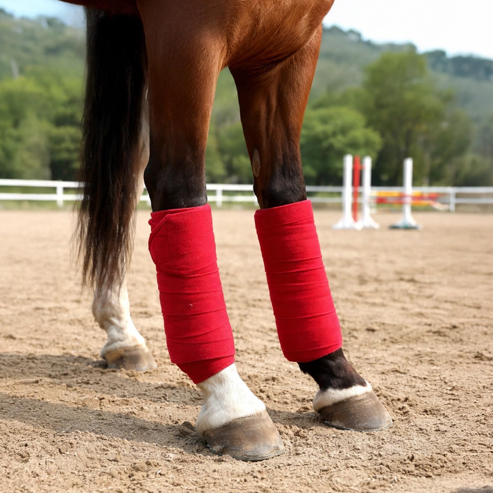 4 STK. Pferdebandagen-Set, 78,7 in / 200 cm Fleece-Bandagen für Pferdebeine, atmungsaktive Reitbandagen mit sicherem Sitz, maschinenwaschbar, Rot