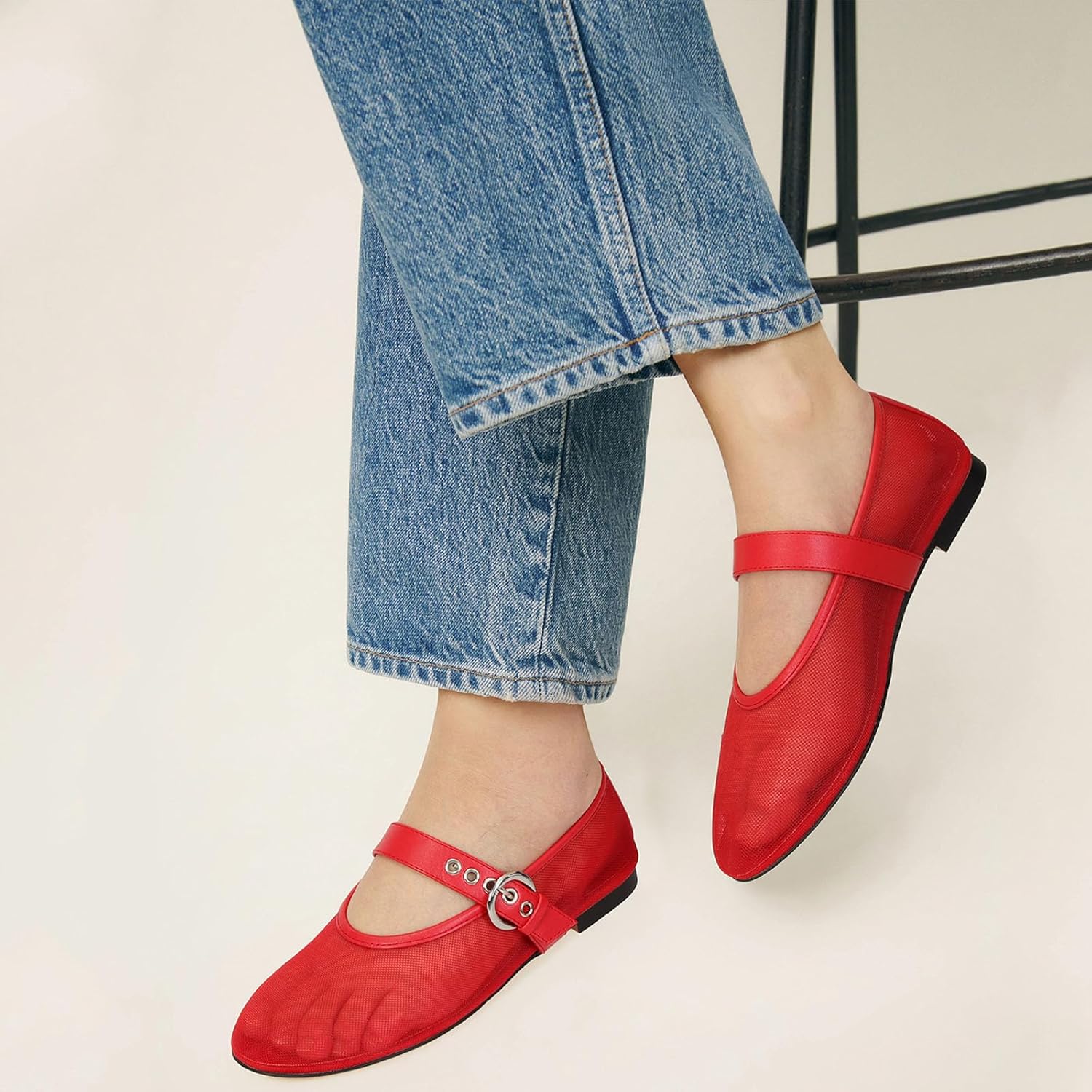 MICIFA Leopard Mesh Ballet Flats for Women Round Toe Mary Jane Buckle Flats Fall Comfortable Casual Dress Shoes - Image 5