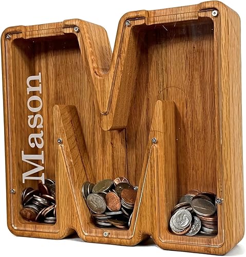 USA Handcrafted - Wooden Letter Piggy Bank for Kids, Personalized Piggy Bank for Girls & Boys, Money Bank for Kids - Custom Piggy Bank Wooden Letter