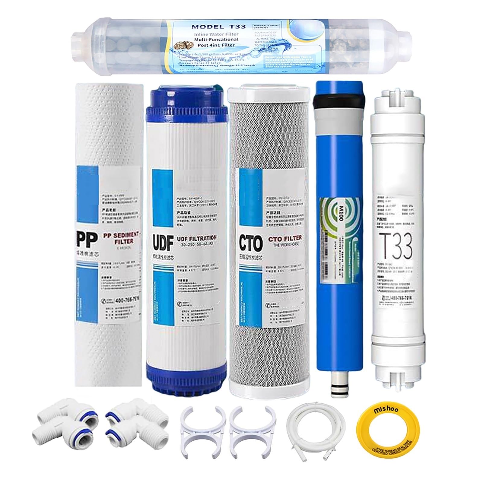 Zestaw filtrów wymiennych do odwróconej osmozy 6-stopniowy, 6 szt. z filtrem mineralnym alkalicznym, standard 100 GPD, do zlewu 10''