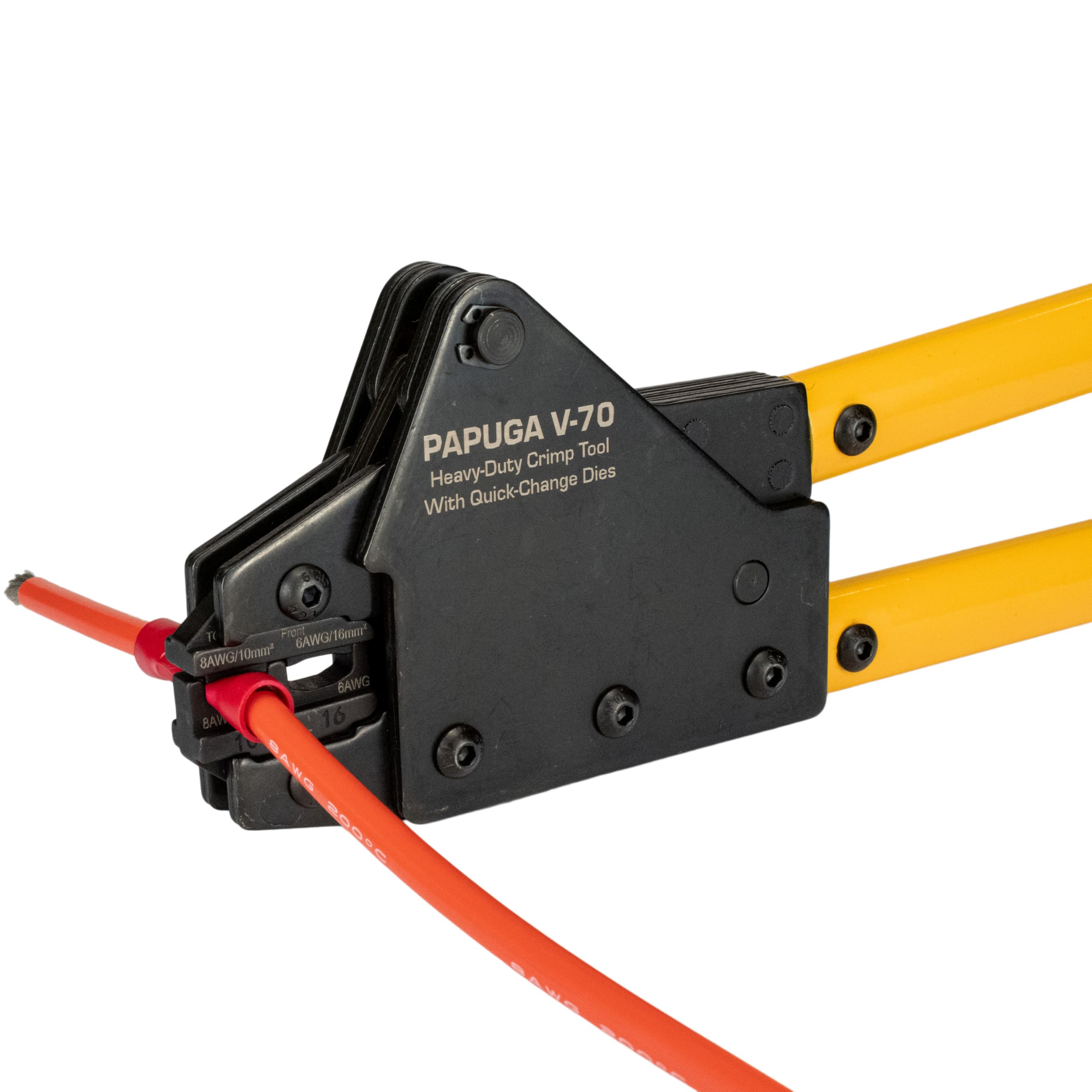 Papuga V-70 - Pinza crimpatrice per connettori elettrici isolati da 12-2 AWG (6-25 mm²), stampi intercambiabili, strumento di crimpatura per terminali a 2 mani per anelli, forcella, testa, terminali a