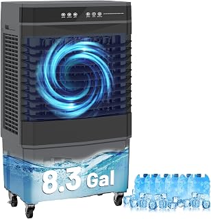 Auertech 8.3 Gal Evaporative Air Cooler, 2800 CFM Swamp Cooler with Large Water Tank, 120° Oscillation, 3 Wind Speeds, Glass Top Design, Portable Windowless Cooling Fan for Garage, Patio, Home