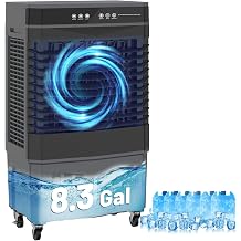 Auertech 8.3 Gal Evaporative Air Cooler, 2800 CFM Swamp Cooler with Large Water Tank, 120 Oscillation, 3 Wind Speeds, Glass Top Design, Portable Windowless AC Units for Room Garage Patio Home