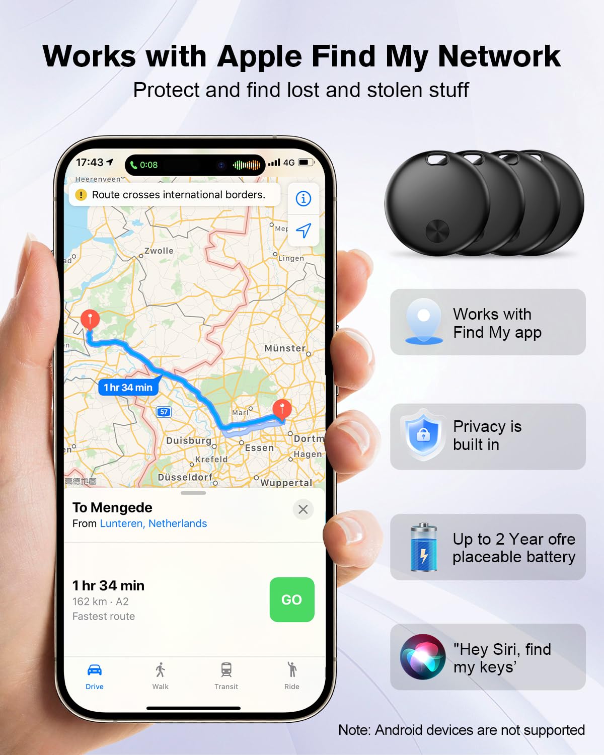 Hauibela Air Tracker Tag Item Finder, Compatible with Apple Find My APP (iOS Only), IP67 Waterproof, Replaceable Battery, Suitable for Luggage, Bags, Wallets, Backpacks, Keys Tracking Tag -4Pack (weTag mini) in use