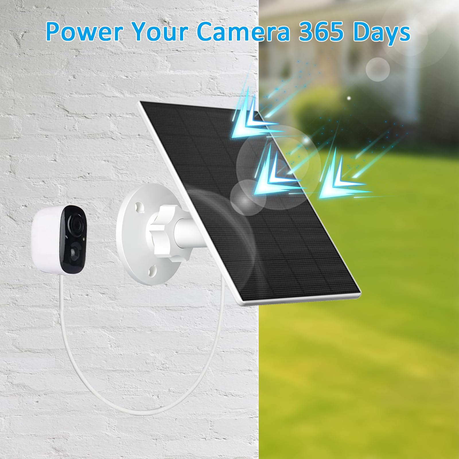 Pannello solare da 2 W per telecamera di sicurezza all'aperto, caricatore USB/USB-C con impermeabilità IP65, supporto regolabile a 360° e cavo da 2,2 m, compatibile con fotocamere a batteria