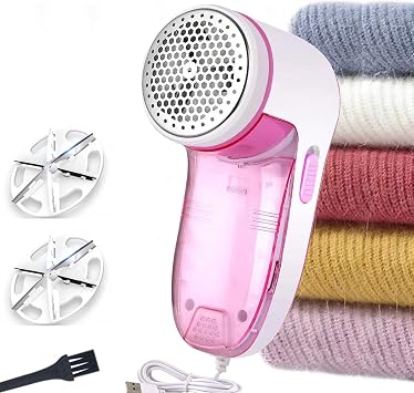 USB Plug-in Fabric Shaver, Clothes Lint Remover with 2 Spare Blades - Effectively and Quickly Remove Fuzz for Clothes, Sweater, Blanket, Curtain, Couch, Wool, Cashmere 6-Leaf Knife