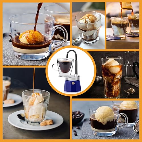 Miniatura 7 de -Mini Express Swiss Single Tube Moka Pot Aluminio Azul, El juego de moka incluye una taza de doble pared de 3 onzas, disfruta de un delicioso café