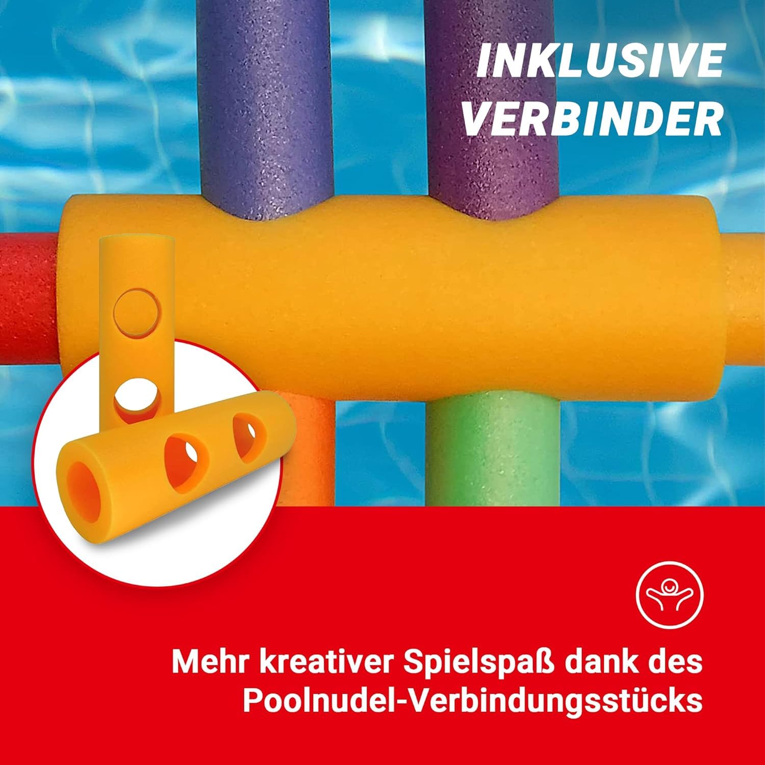 Conipa® - 4 Stück Schwimmnudel (160 x 7 cm) für Kinder & Erwachsene INKL. Loch-VERBINDER (Schaumstoff) - Poolnudel Set ab 3-10 Jahre (Made IN Europe) - Pool Wassernudel & Spielzeug