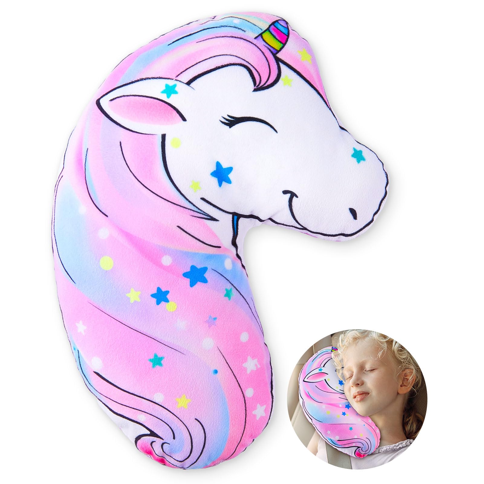 FIODAY Seat Belt Cover Pad for Kids Unicorn Seatbelt Pillow Soft Seat Belt Cover Car Pillow Toddler Travel Seat Strap Pad Neck Support for Girls Boys,