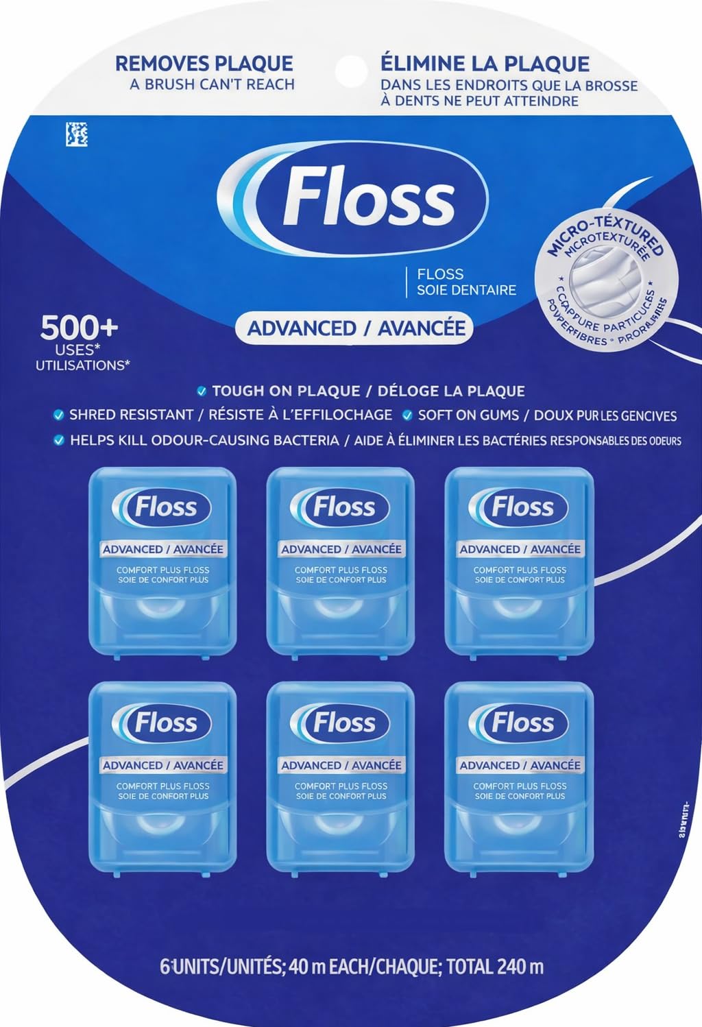 Mint Dental Floss – 6 Pack, Waxed Floss for Advanced Cleaning, 40 m Each (240 m Total)