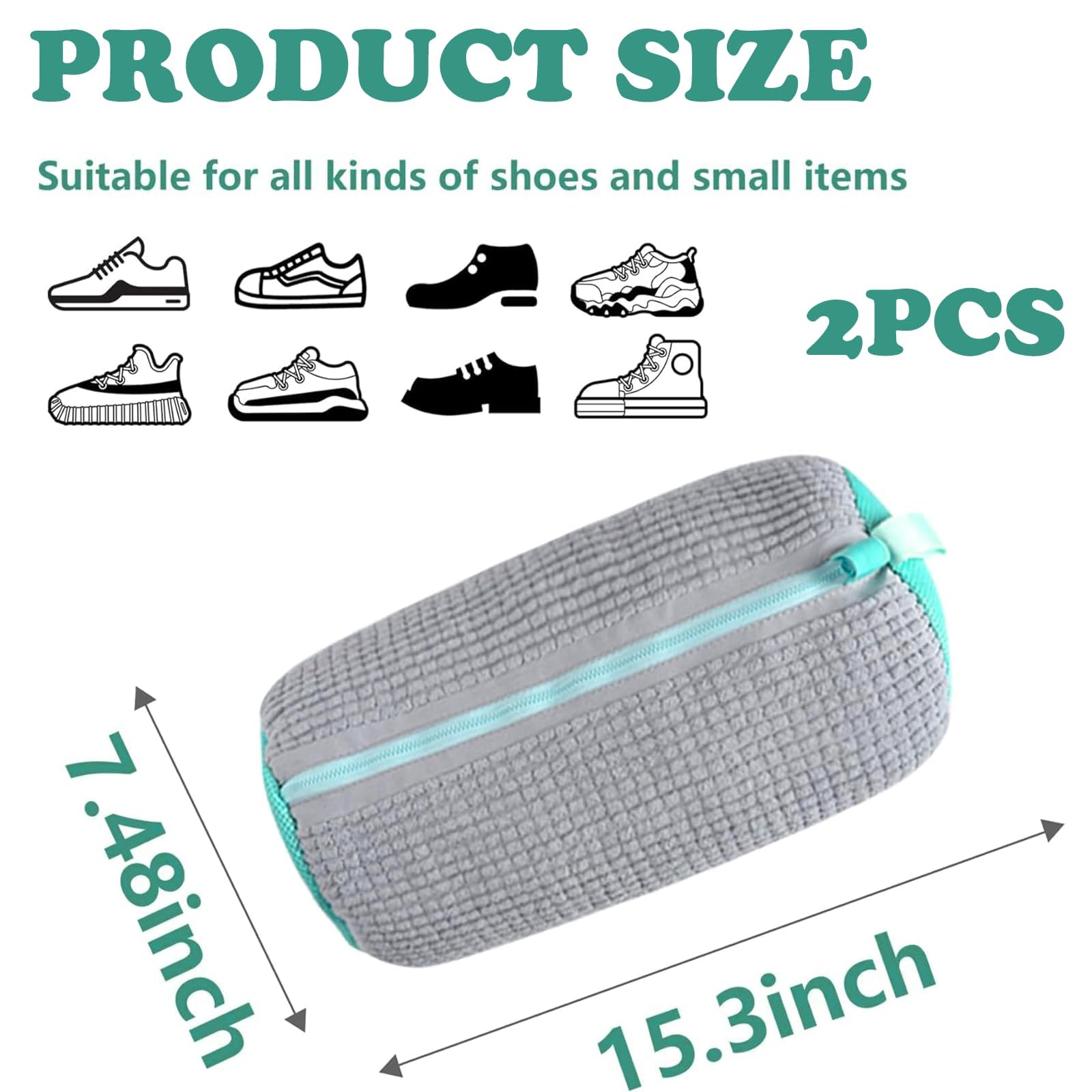 2 Pezzi Sacchetto Scarpe Lavatrice – Riutilizzabile Sacchetti per Lavare Scarpe in Lavatrice, con Chiusura Lampo, 360 Gradi, per Lavatrici e Calzature di Ogni Tipo (Grigio)
