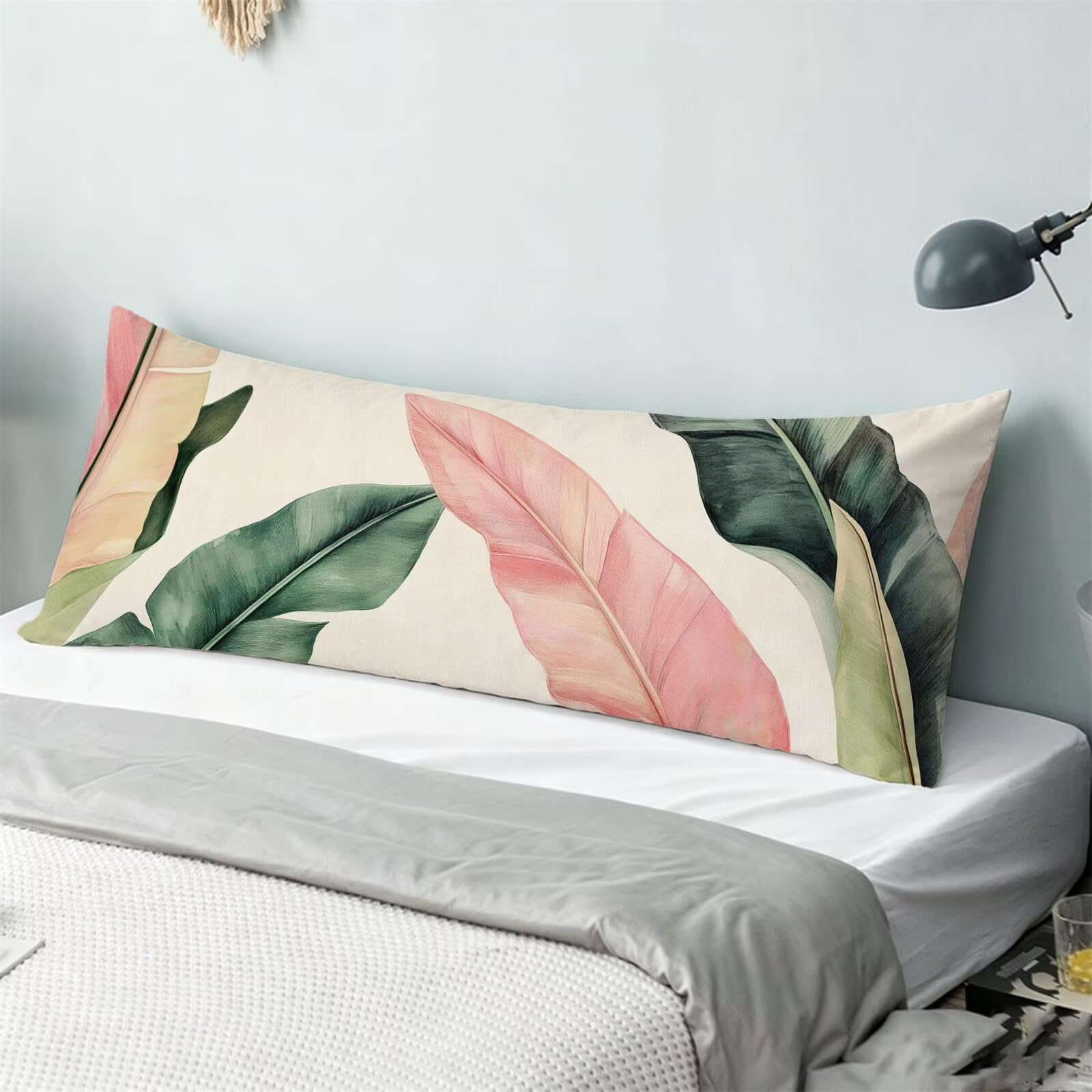 Funda de Almohada 60 x 180 cm Rosa Protector Almohada 180 cm con Cremallera Invisible, Lino Durable y Transpirable Pillow Case Largas Hoja Impresión a Doble Cara para Cama, Sofá y Dormitorio dg-299