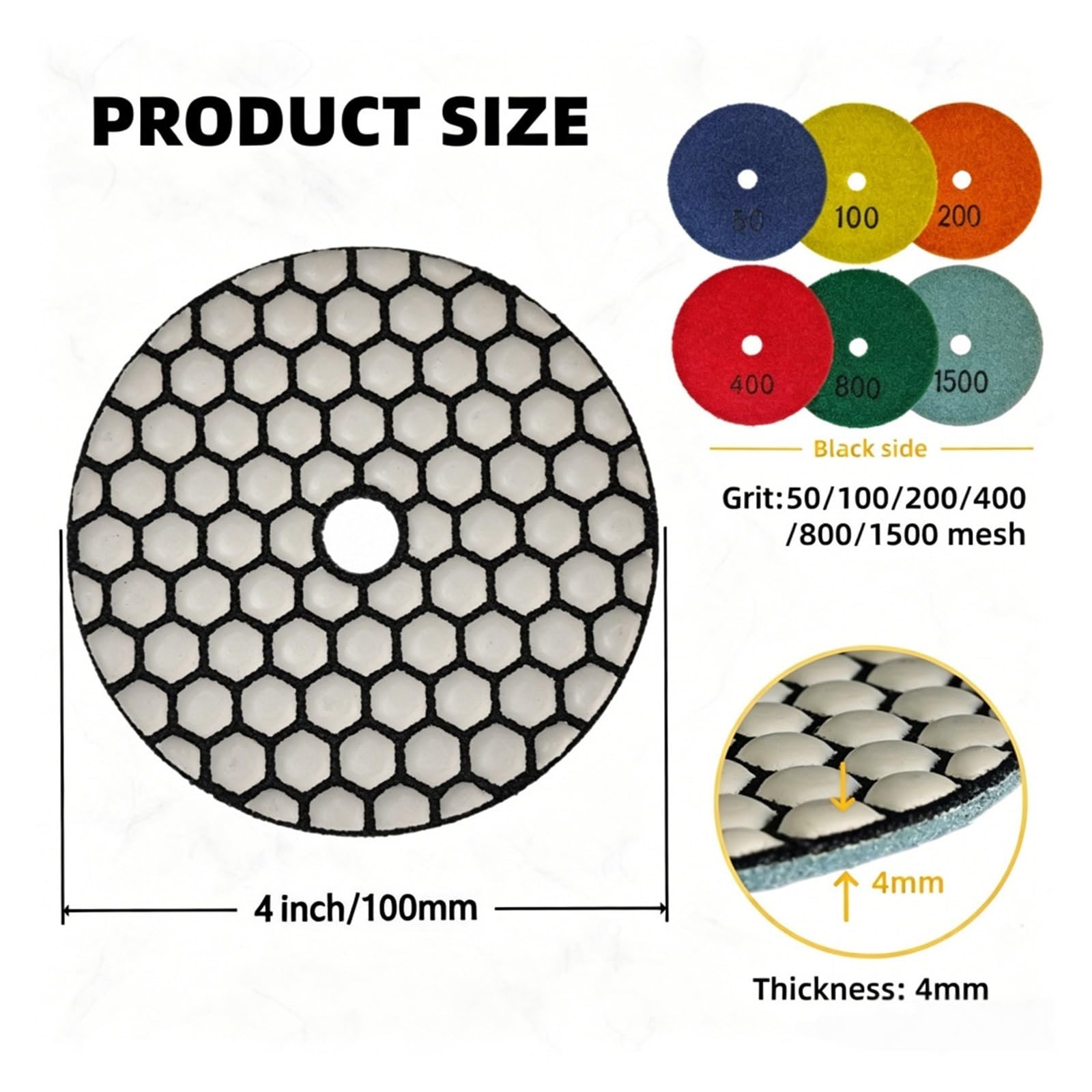 1/3/6/7 Stück 4 Zoll/100 mm flexible Diamant-Trockenpolierpads Harzbindungs-Schleifscheiben for Granit-Marmor-Keramikfliesen