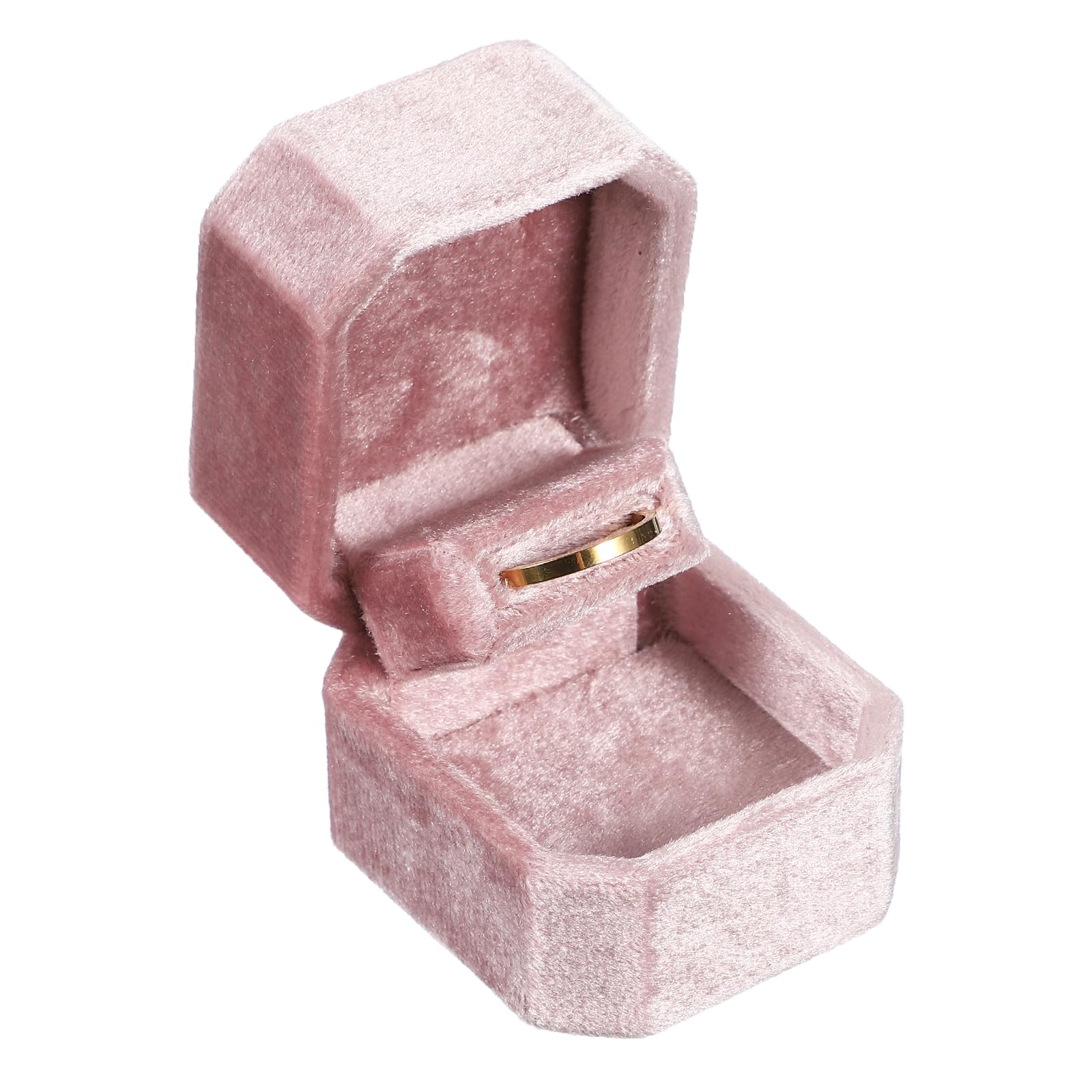 Muiltvoe Velvet Ring Box, 2.1 x 1.89 x 1.7inch Octagon Ring Bearer Box Holder Engagement Jewelry Display Organizer for Proposal, Engagement, Wedding Ceremony, Apricot