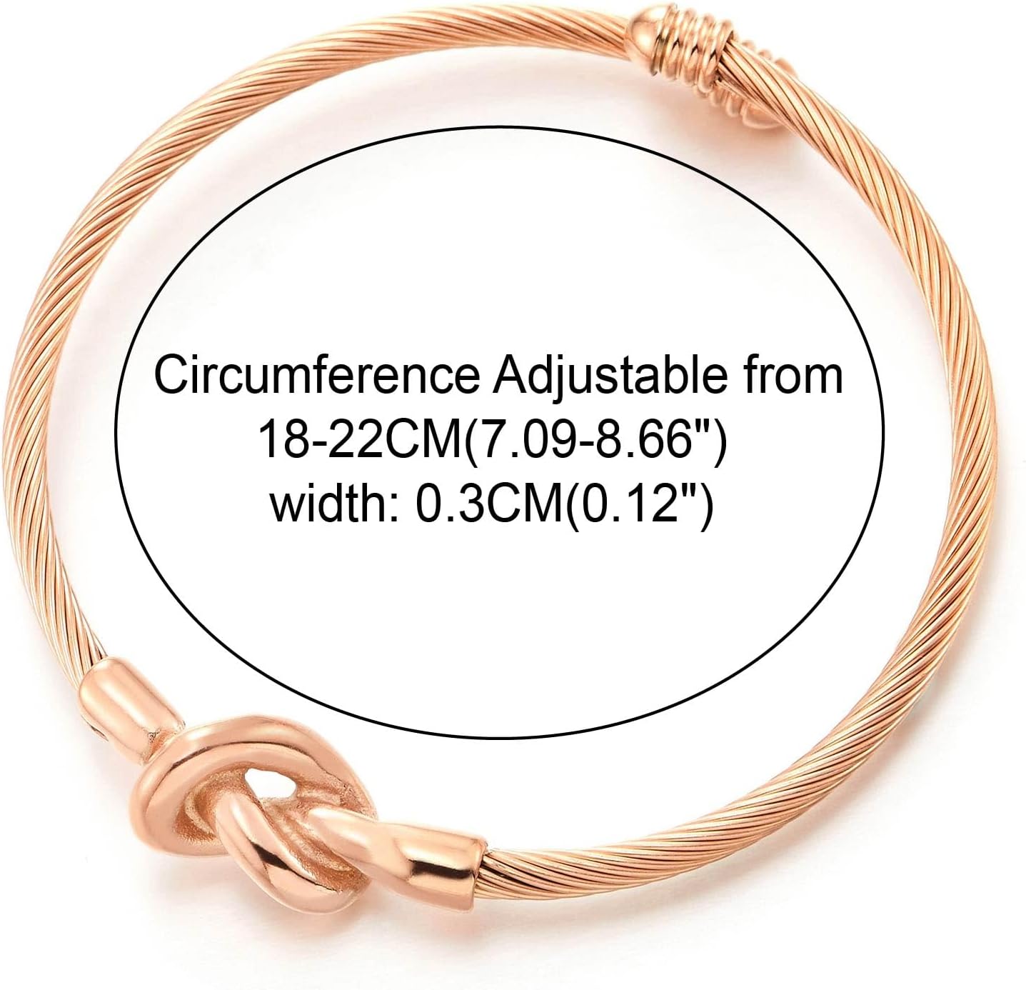 COOLSTEELANDBEYOND Rose Gold Cable Wire Bangle Bracelet for Women with Love Knot Minimalist Steel Cuff Bracelet Jewelry - Image 3