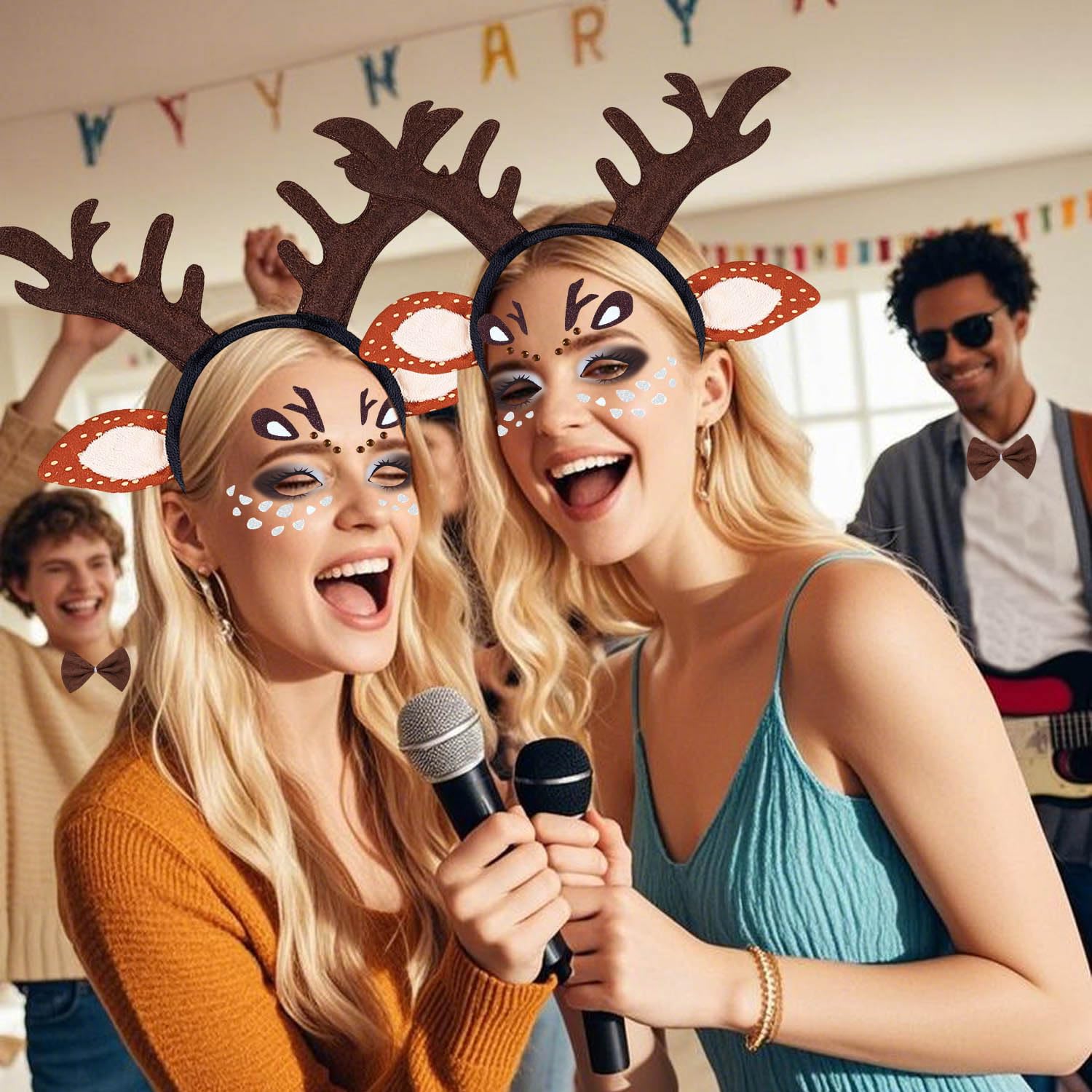 SHIFANQI Reindeer Costume Adult, 4PCS Deer Ears Alters Headband, Face Tattoo Stickers - Image 4