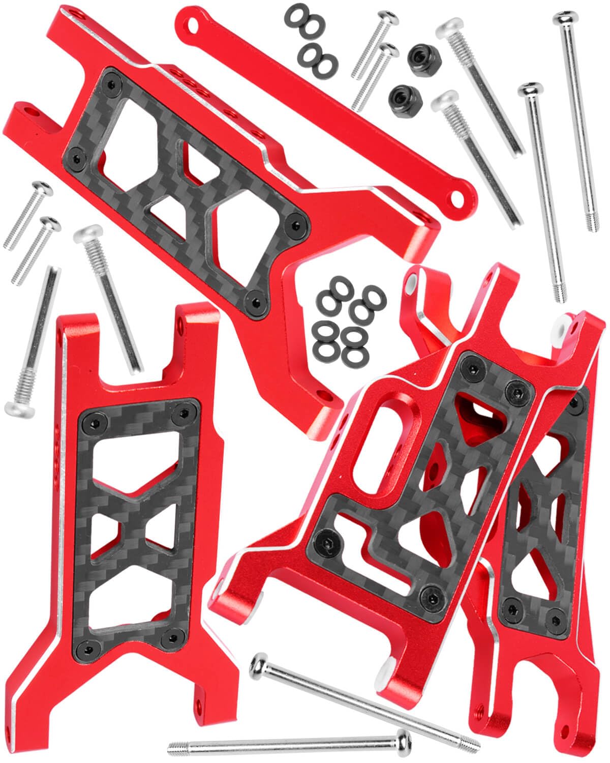 hopsupRC Upgrades Parts for 1/10 Slash VXL 2WD/Slash 2WD,Aluminum Front Rear Suspension A Arms w/Tie Bar Hops Up,Red (Only for Slash)