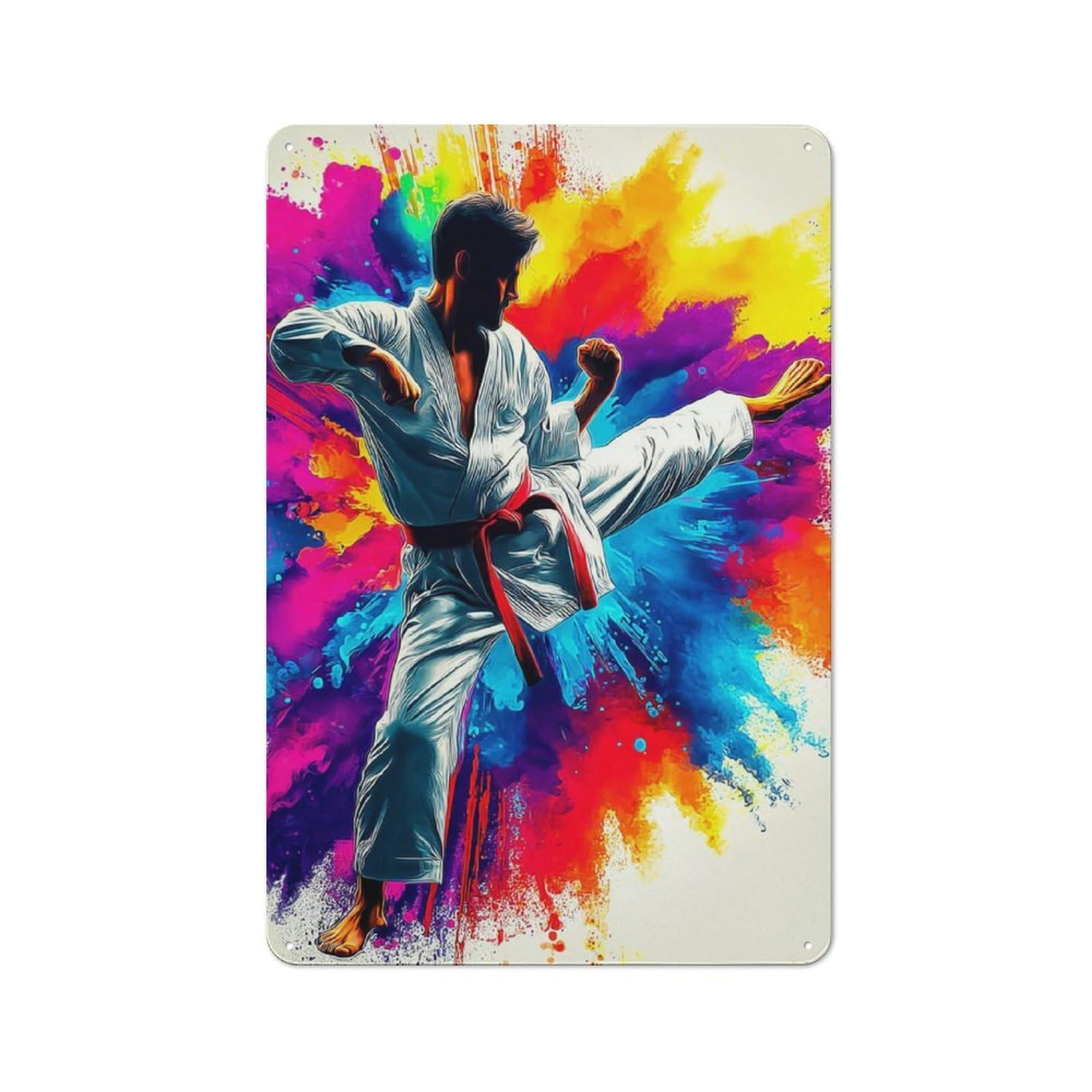 Junmoney Karate Kick In Colorful Art Metal Wall Sign 30X20cm Featuring For Café Or Home Bar, A Winter Wall Decor Update For Hospitality Decor Collectors