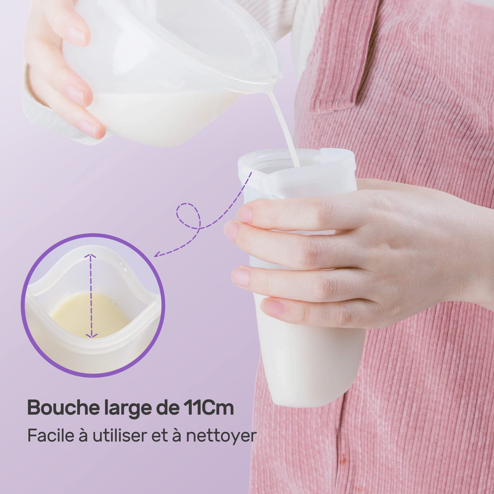 Nuliie Silicone Sachet Conservation Lait Maternelle Lot de 7, Doublement Étanches Sac Congelation Lait Maternel, Sans BPA Sacs à Lait Autoportants de 8oz/240ml pour L'allaitement