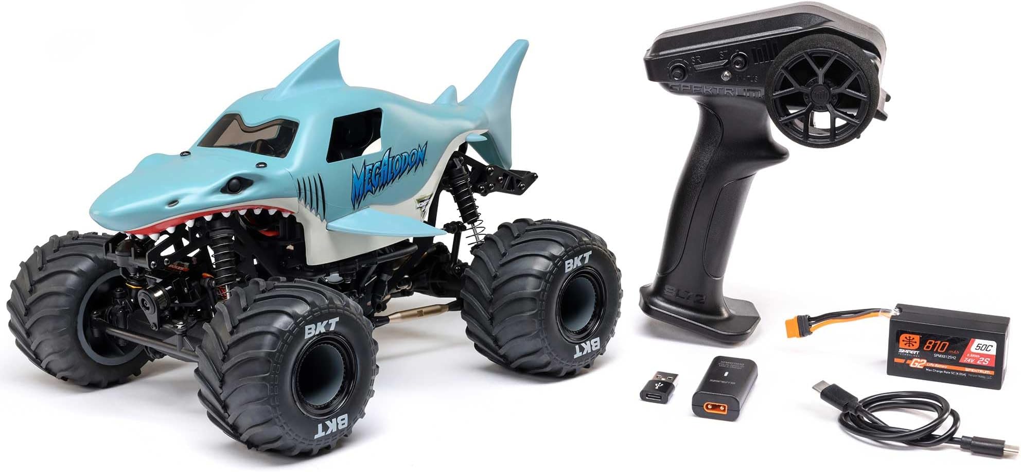 1/18 Mini LMT Megalodon 2S 4X4 RTR Brushed Monster Truck Battery & Charger Included Blue LOS01026T3