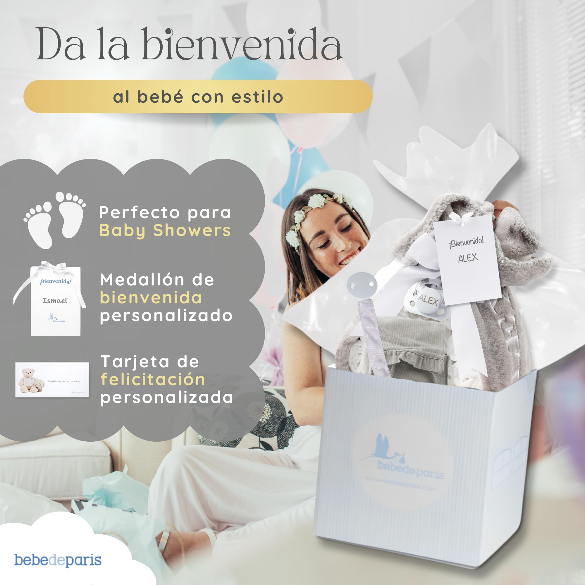 Tarta de Pañales para Recién Nacida con Manta Bordada + 15 Pañales Talla 2 + Chupete Personalizado Neutro | BebeDeParis