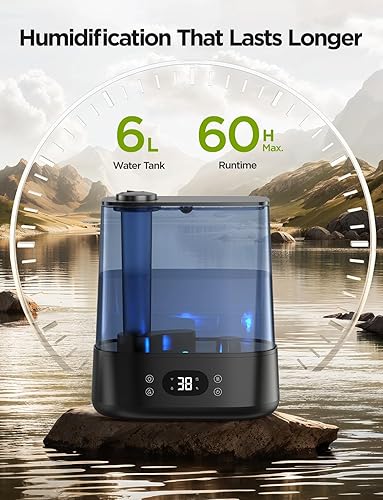 Miniatura 7 de GoveeLife Humidificadores inteligentes para dormitorio, llenado superior de niebla fría de 6 litros para habitación grande, sensor de humedad, modo