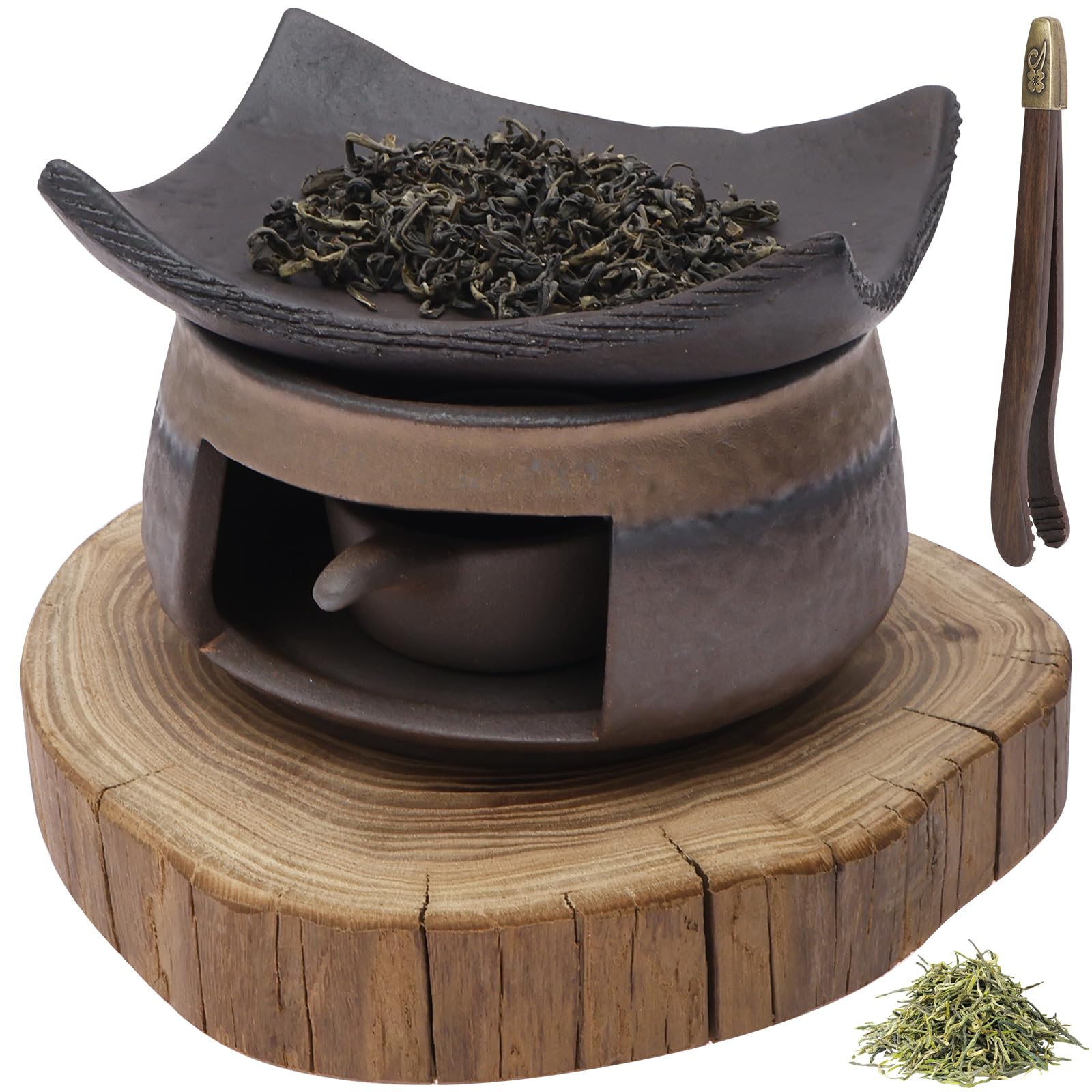 shaojian Ceramic Oil Burner Wax Melt Burners Set, Rustic Aromatherapy Stove Essential Oil Diffuser with Candle Tealight Holder, Zen Palo Santo Holder for Fragrance Meditation Relaxation Home Decor