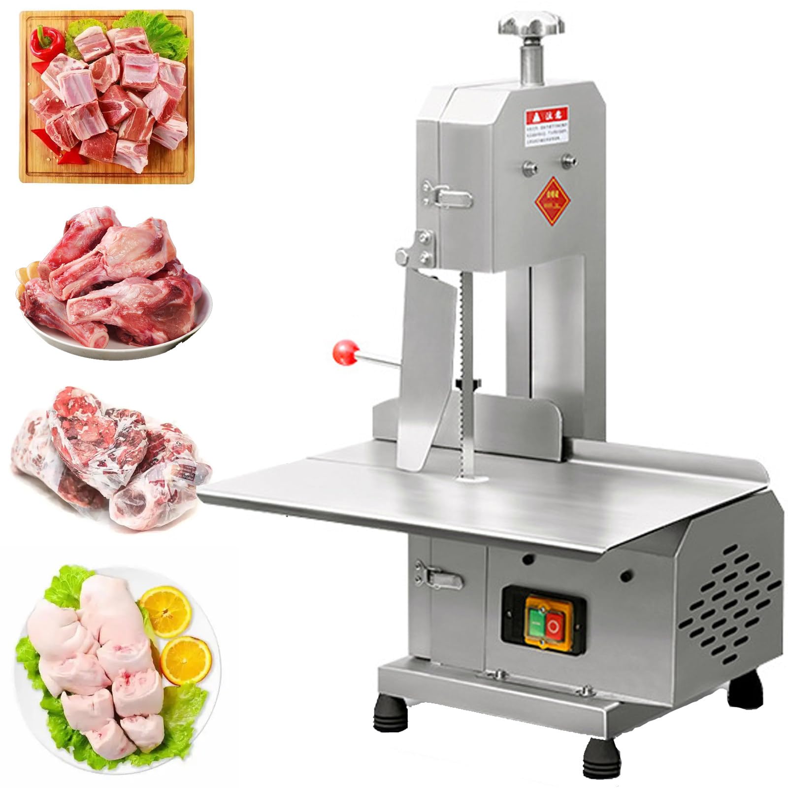 Máquina cortadora Carne Comercial 750W, máquina Sierra Cinta eléctrica Carne, Altura Corte 0-21cm/ancho Corte 0-13cm, para Huesos Grandes/filetes/Huesos Cordero/Carne congelada, etc.