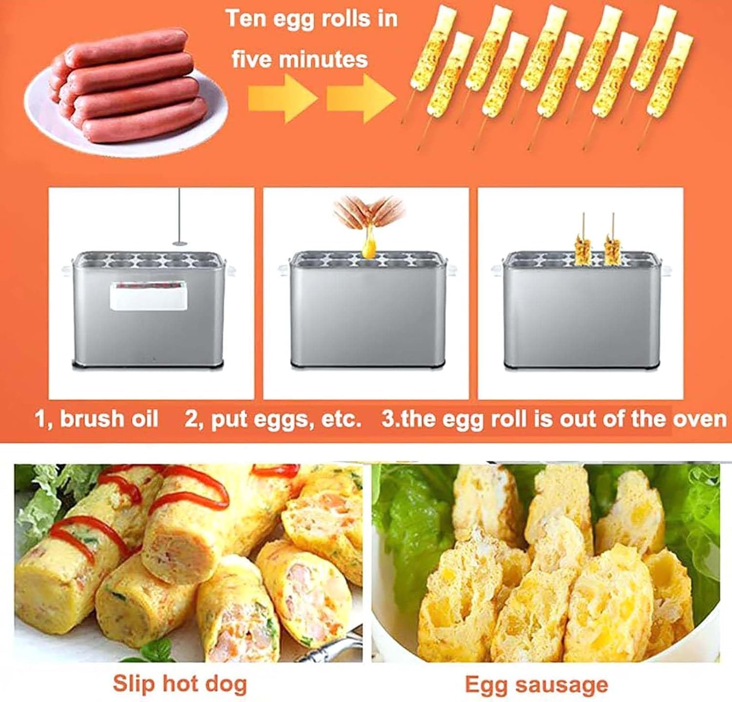 Electric Egg Roll Maker - Automatic Breakfast Sausage Boiler with Independent Switch - Ideal for Home, Restaurants & Convenience Stores, Quick & Easy Cooking!