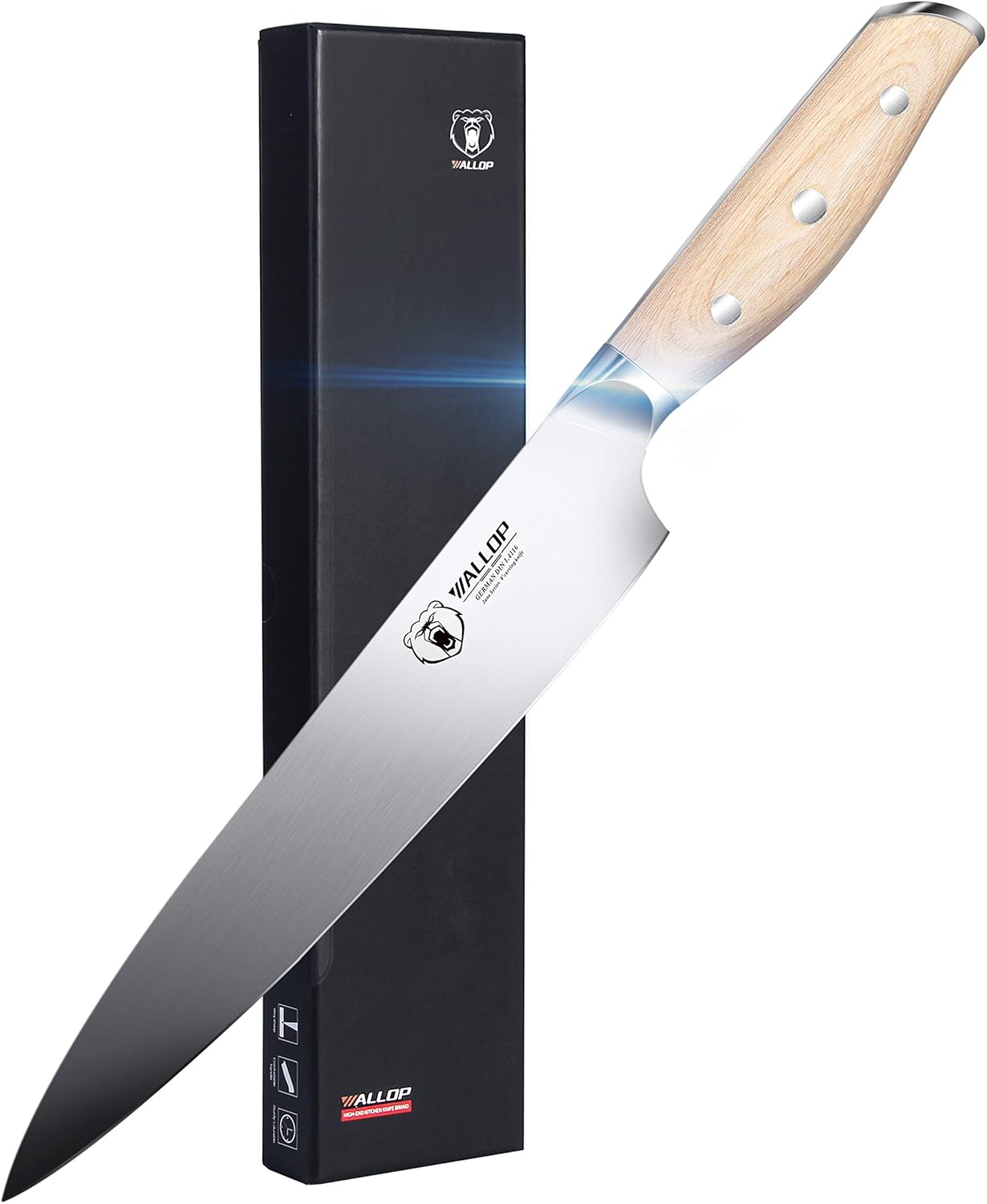 WALLOP Slicing Knife - 12 Inch Slicing Carving Knife, German Stainless Steel Meat Carving Knife, Straight Bread Knife - Full Tang Natural Pakkawood Handle with Gift Box : Tools & Home Improvement