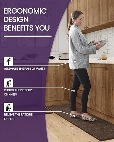 Miniatura 3 de DEXI Alfombras de cocina antifatiga para el suelo, alfombra de corredor acolchada antideslizante y cómoda alfombra de espuma para oficina,