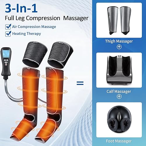 Miniatura 3 de Masajeador de piernas de compresión de aire con calor, masajeador de pies y piernas para circulación y alivio del dolor, máquinas de botas de masaje