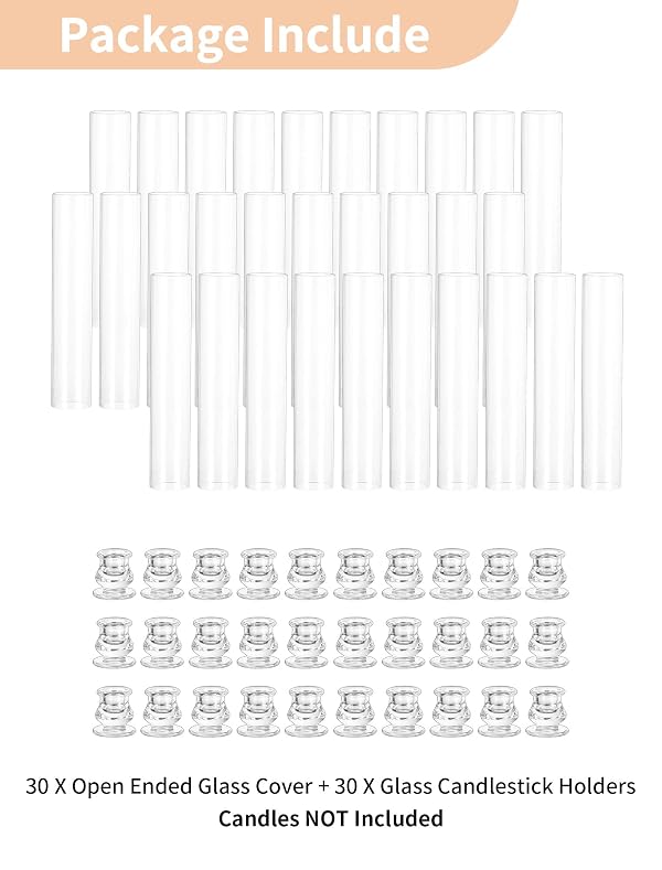 NUPTIO Hurricane Glass Candle Holders: Set of 30 Candlestick Holder with Thickend Windproof Chimney Covers - Tall Taper Candleholder Bulk for Wedding Table Centerpiece by NUPTIO - Image 7