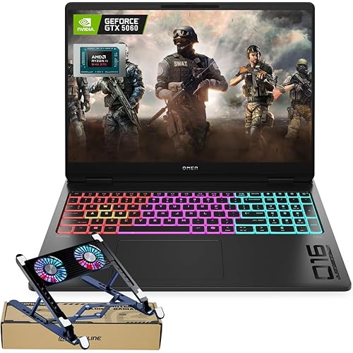 HP Omen MAX 16 RTX 5060 Pro Gaming Laptop, 16" WQXGA 240Hz, AMD Ryzen AI 9 HX 375(Beats Intel i9), NVIDIA RTX 5060, 32GB DDR5 RAM, 1TB SSD, RGB Keyboard, Wi-Fi 7, W11 P, Bundle with PCO Laptop Cooler