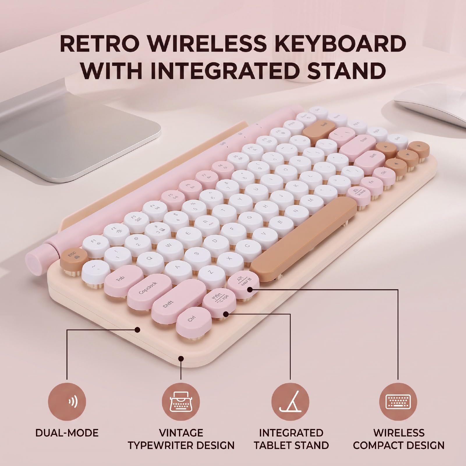 Cryfokt Bezprzewodowa Klawiatura Podwójnego Trybu Retro 12,9 Cala