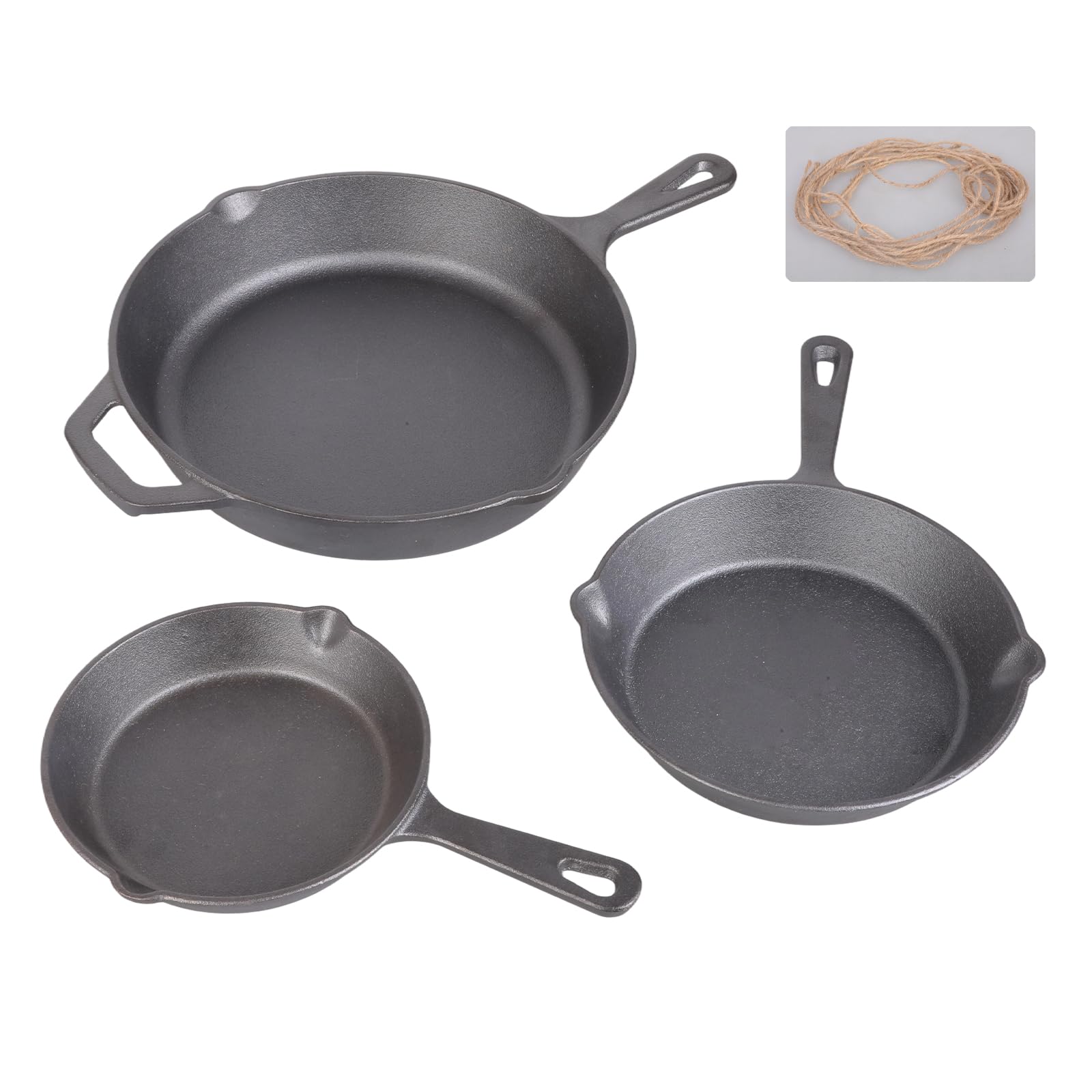 Oxxggkao Cast Iron Skillets 3Piece Set, Heavy-Duty Professional Restaurant Chefs PreSeasoned Pan Cookware Set, 6 ", 8 ", 10" Cast Iron Pan