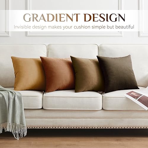 Miniatura 10 de Softaker - Juego de 4 fundas de almohada de 20 x 20 pulgadas, fundas de almohada de terciopelo suave de doble cara, fundas de cojín cuadradas