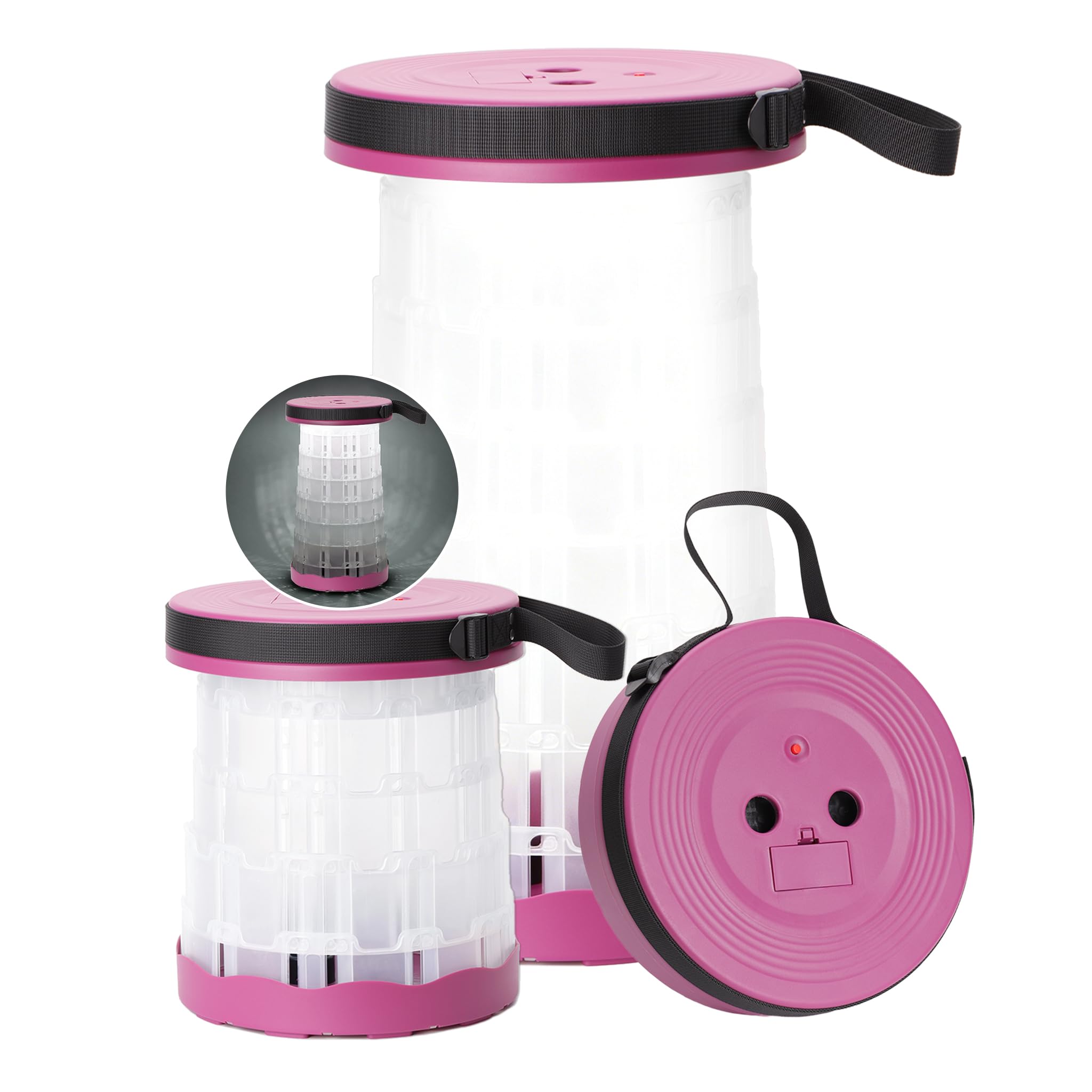 Tabouret de camping télescopique à LED, léger, pliable et portable avec lumière intégrée, pour camping, pêche, barbecue, randonnée et festivals de musique, aspect noir (aspect violet, lumière blanche)