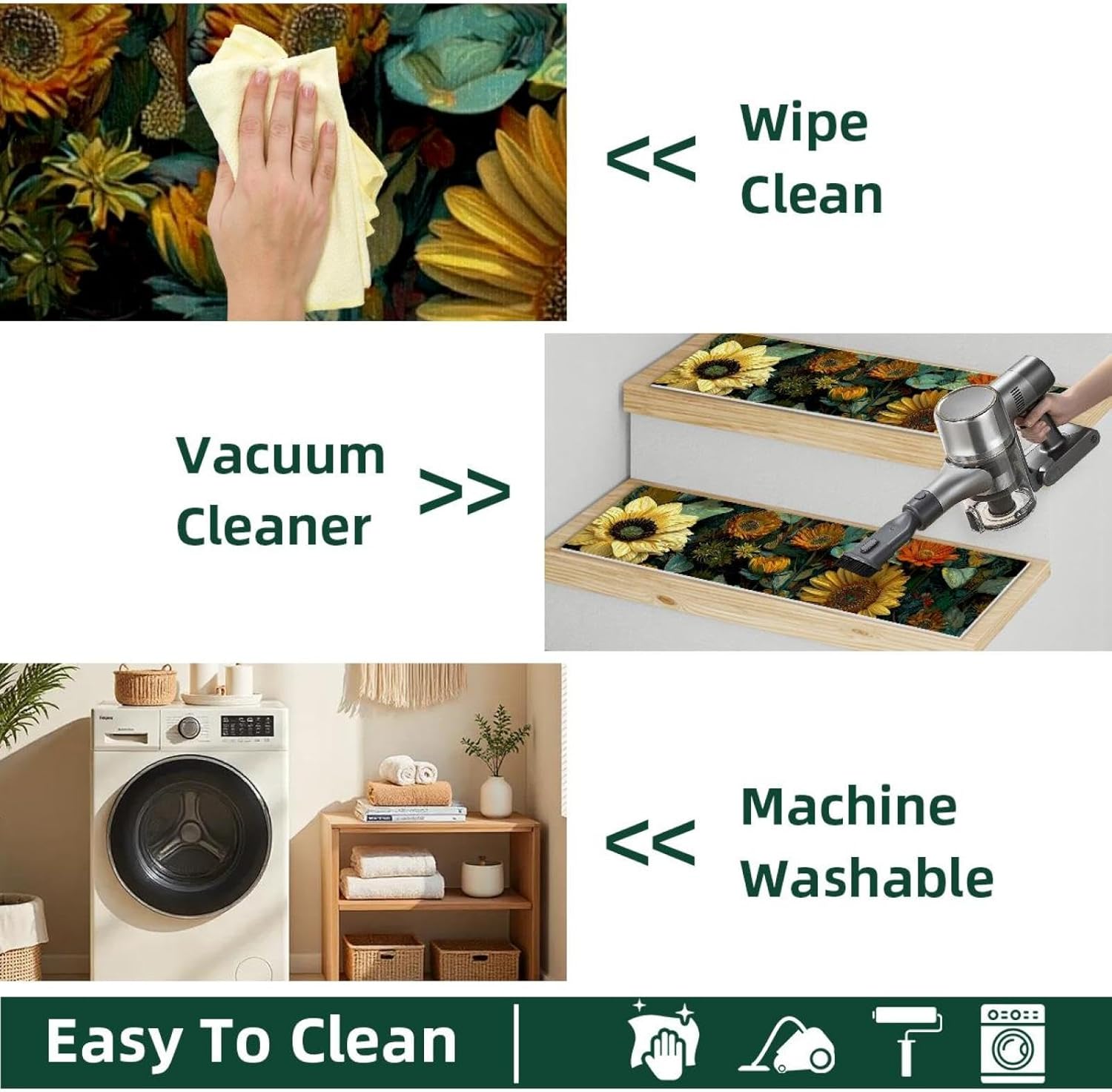 15PCS Carpet Stair Treads Non Slip for Wooden Steps, 8" X 30" Stair Runners Mats Indoor, Stain Resistant Staircase Step Treads Stair Rugs for Kids, Elders, Dogs