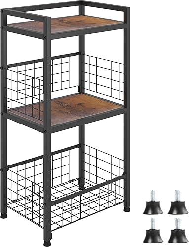 Miniatura 4 de ALBAD Mesa auxiliar industrial pequeña con soporte de almacenamiento de vinilo para sala de estar, dormitorio, mesita de noche, marrón rústico y