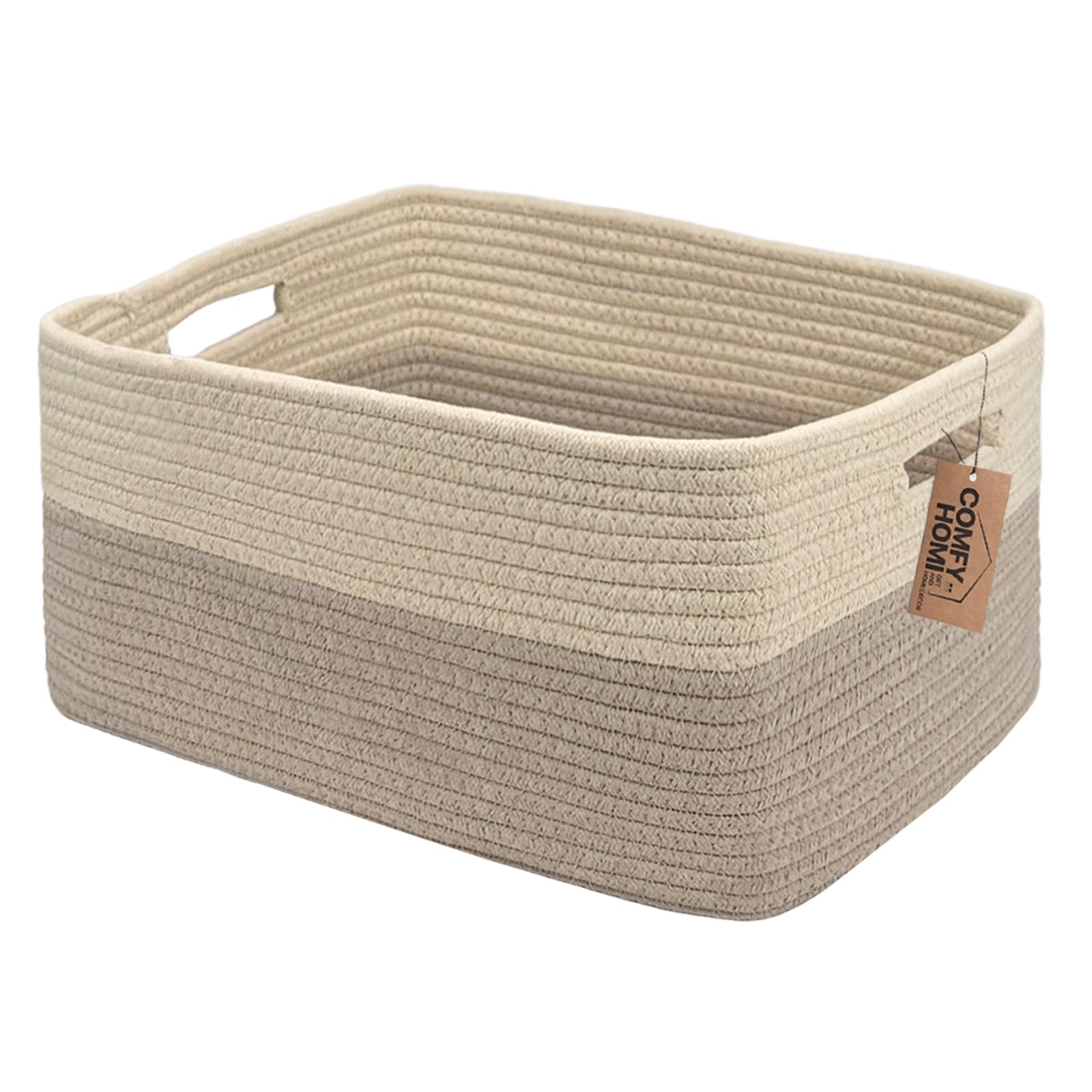 COMFY-HOMI Cotton Rope Woven Basket with Handles for Shelves Toys Book Cloth Storage Baskets for Organizing-17 x 13