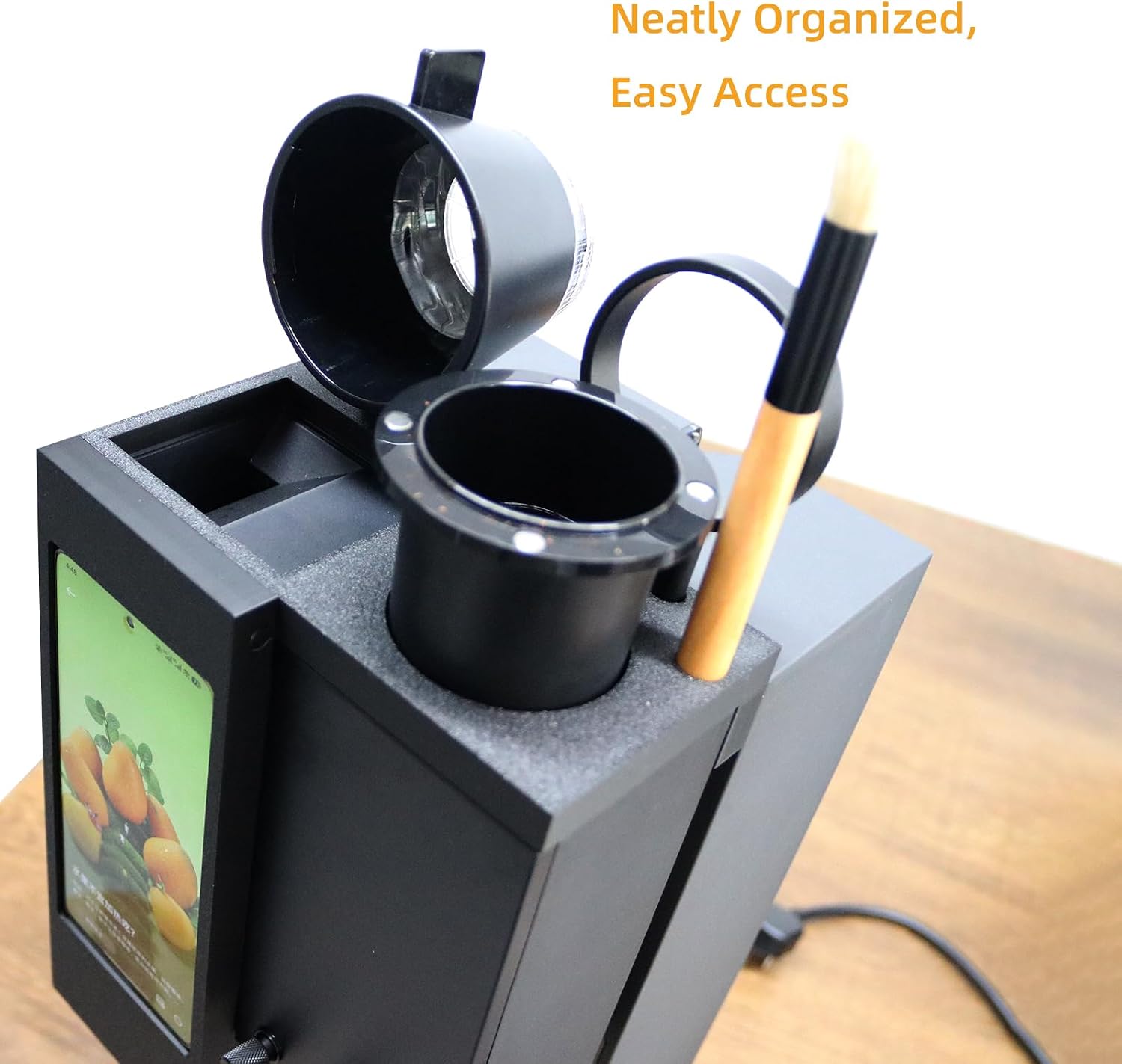 Storage Rack Compatible with iPhone Series Coffee Machine, Phone Mount Holder with Cable Hole, 1.2cm Higher Inlet Organizer 3D Printing Stand for Minimalist Accessory (Black 13/13pro)